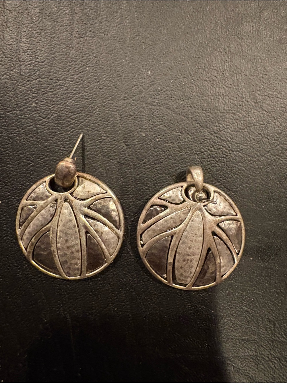 Handcrafted Silver-Tone Round Pendant Earrings - Organic Petal Design